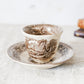 Antique Brown Transferware Teacup and Saucer by Wooliscroft, c1860