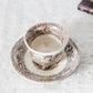 Antique Brown Transferware Teacup and Saucer by Wooliscroft, c1860