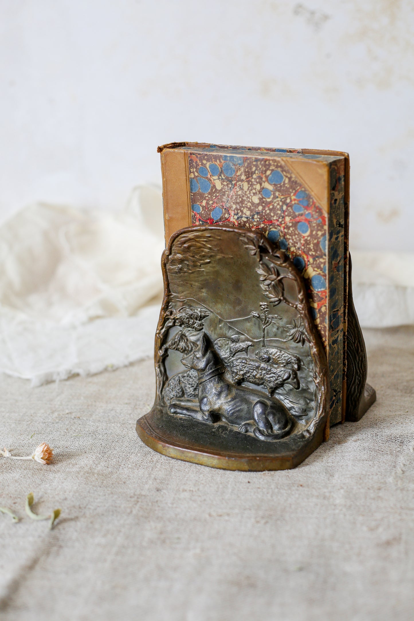 Vintage German Shepherd Guarding the Flock Bronze Bookends