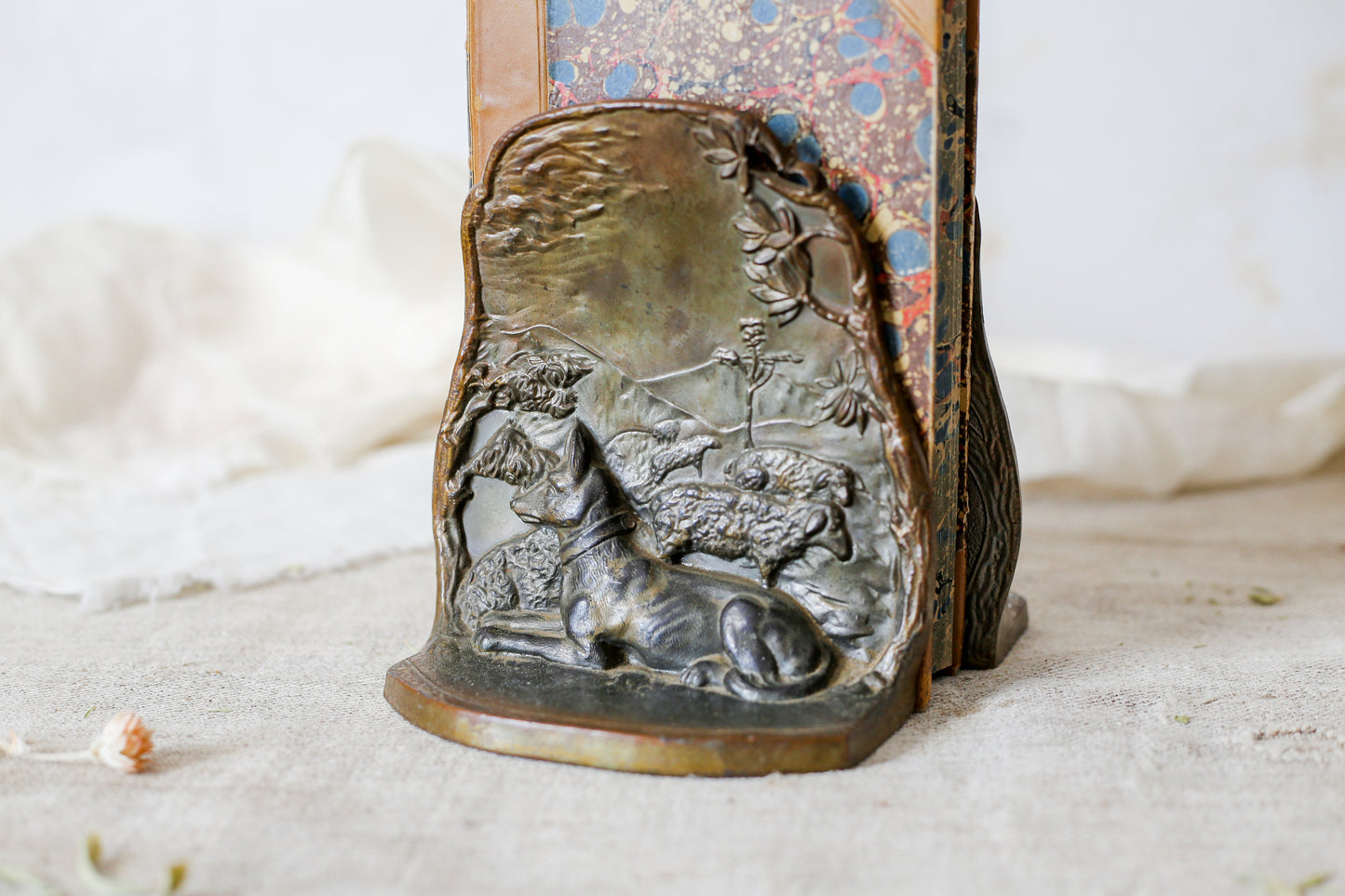 Vintage German Shepherd Guarding the Flock Bronze Bookends