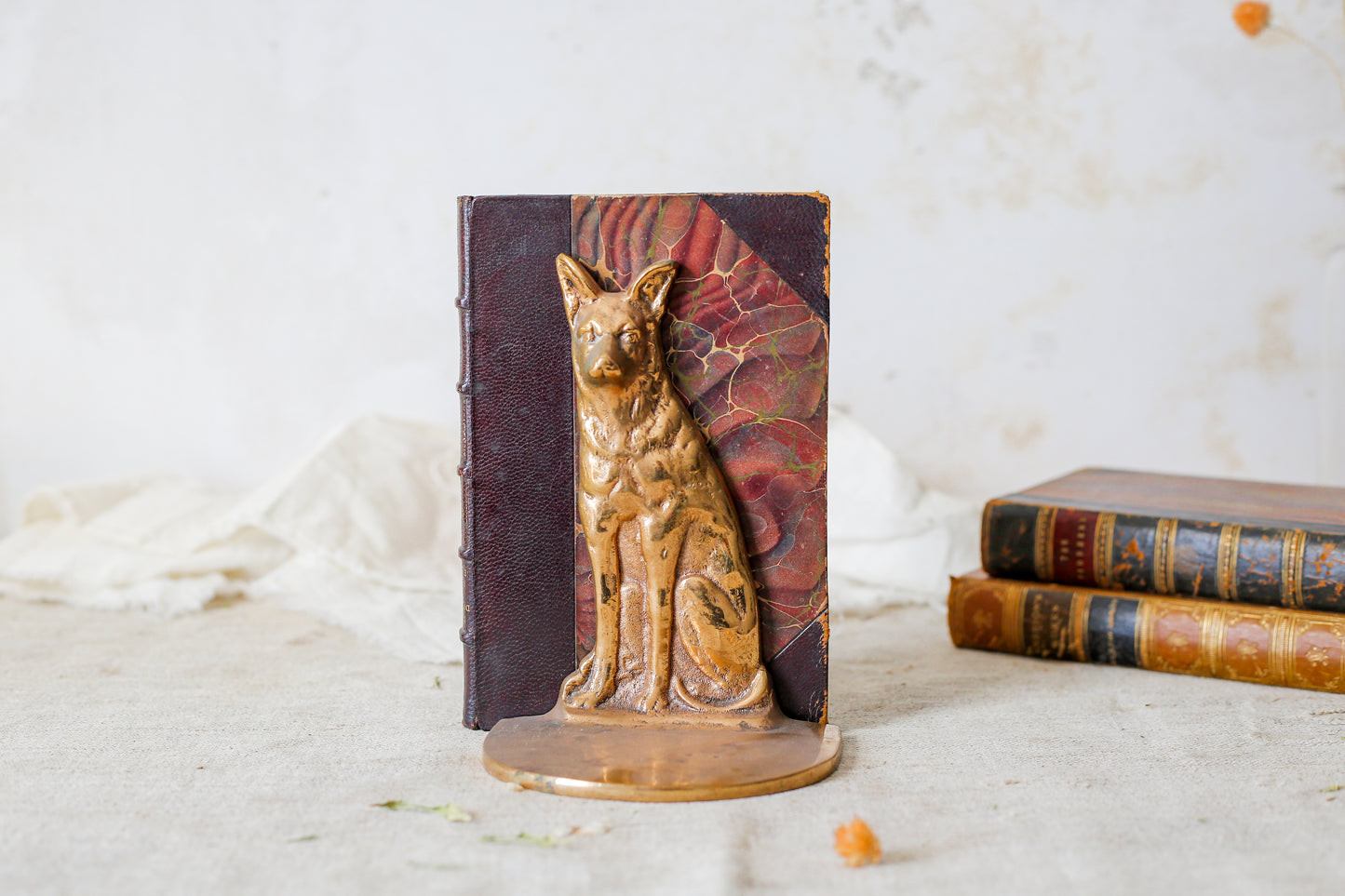 Vintage Brass German Shepherd Bookends