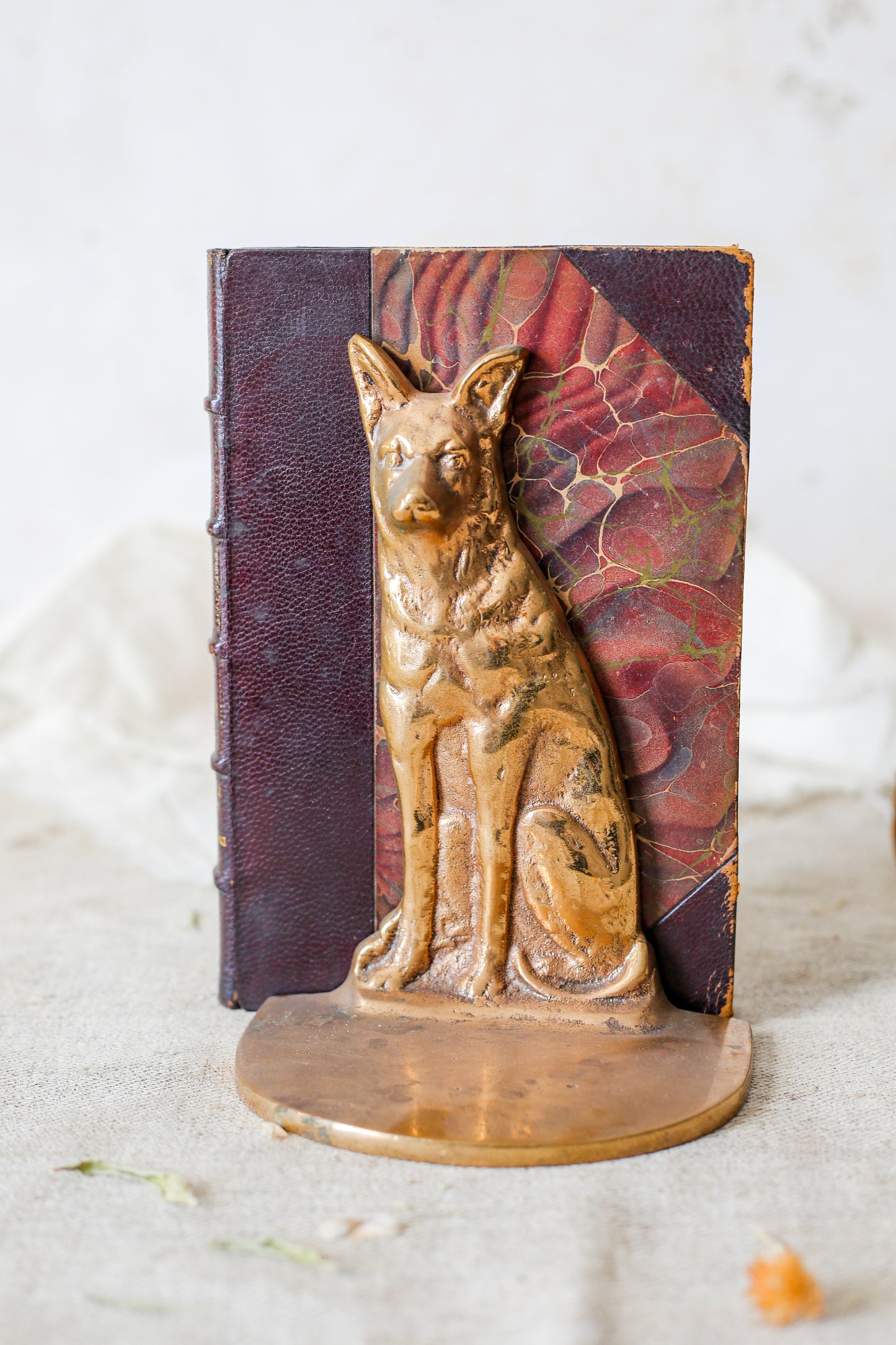 Vintage Brass German Shepherd Bookends