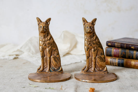 Vintage Brass German Shepherd Bookends