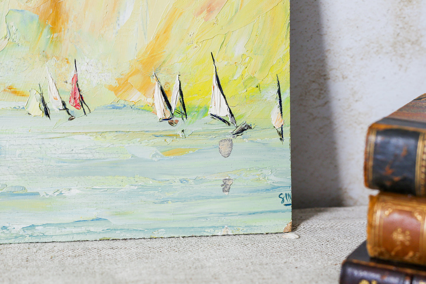 Vibrant Original Seascape - Modern Impressionist Sailboats at Sunset