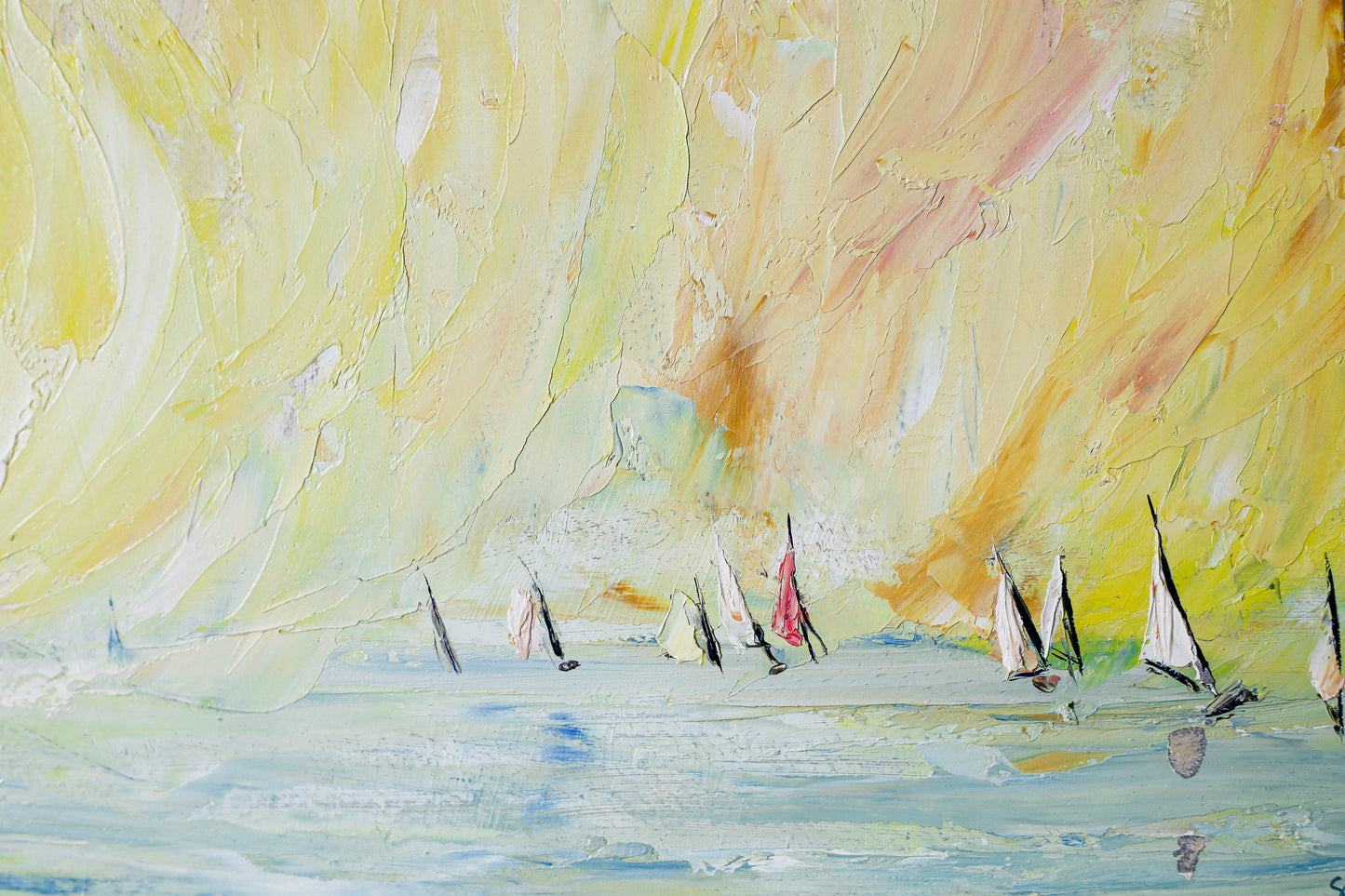 Vibrant Original Seascape - Modern Impressionist Sailboats at Sunset