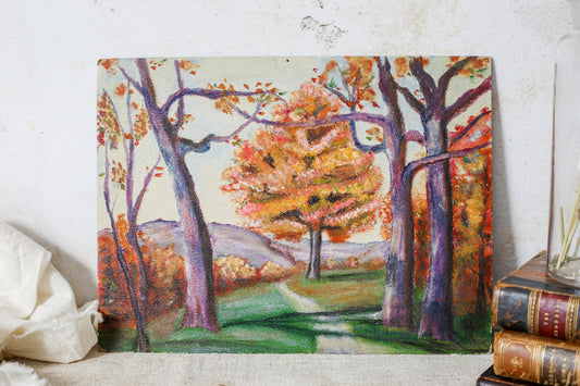 Original Autumn Landscape - Vintage Path Through Fall Foliage