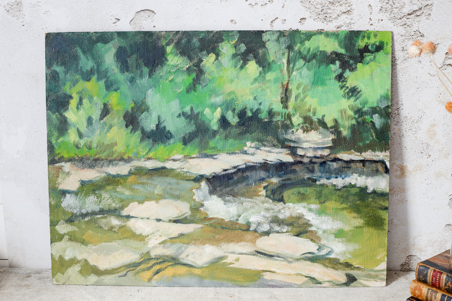 Original Double Sided Painting - Rustic Desert Mountain and Unfinished Woodland Stream