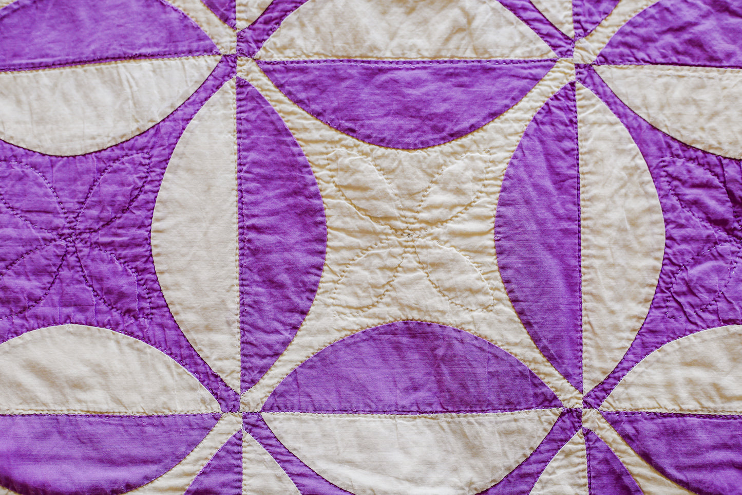 Vintage Yellow and Purple Robbing Peter to Pay Paul Quilt, c1940