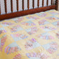 Vintage Yellow and Teal Fan Quilt with Scalloped Border, c1940