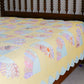 Vintage Yellow and Teal Fan Quilt with Scalloped Border, c1940