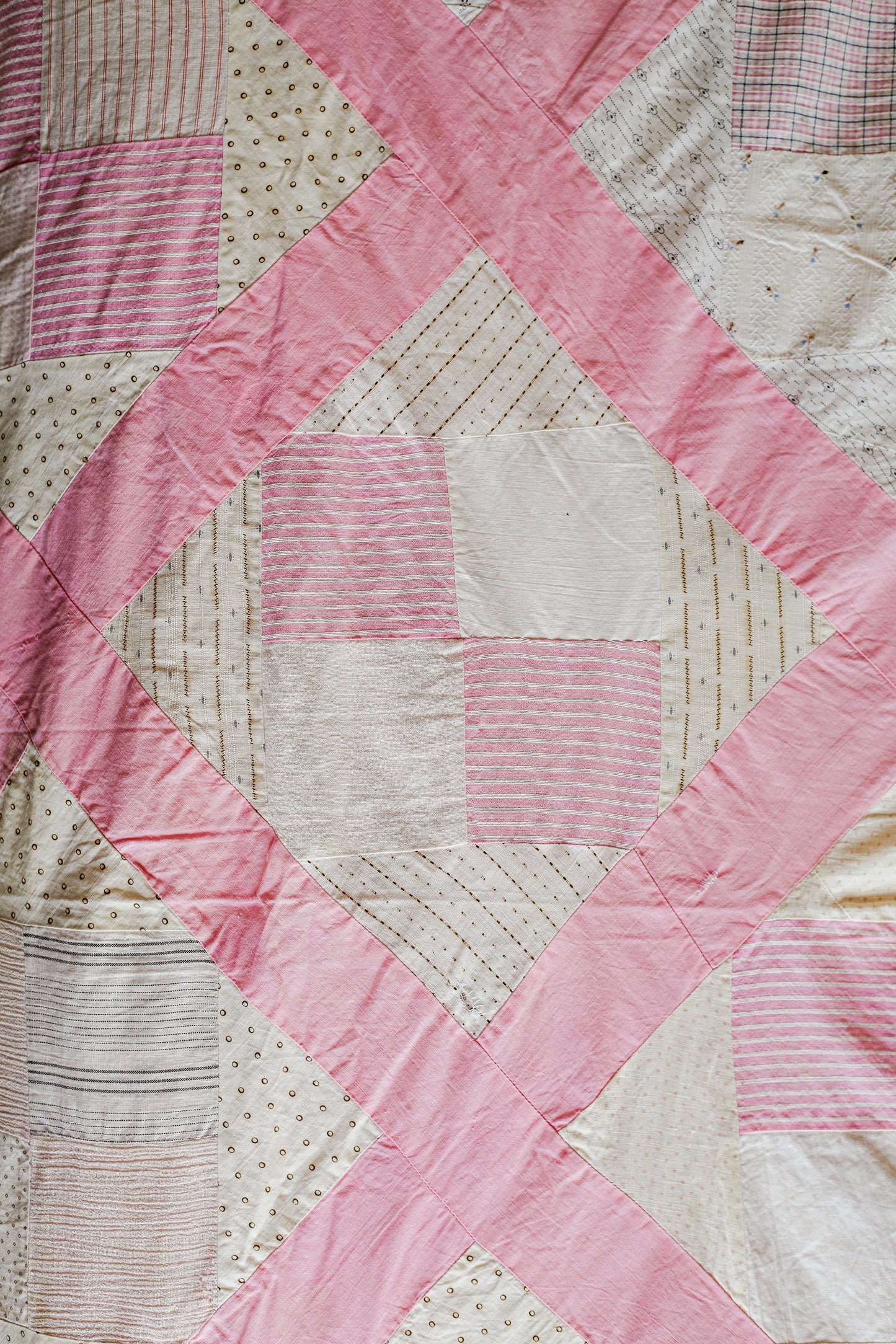 Vintage Pink and White Four Square Quilt TOP, c1930