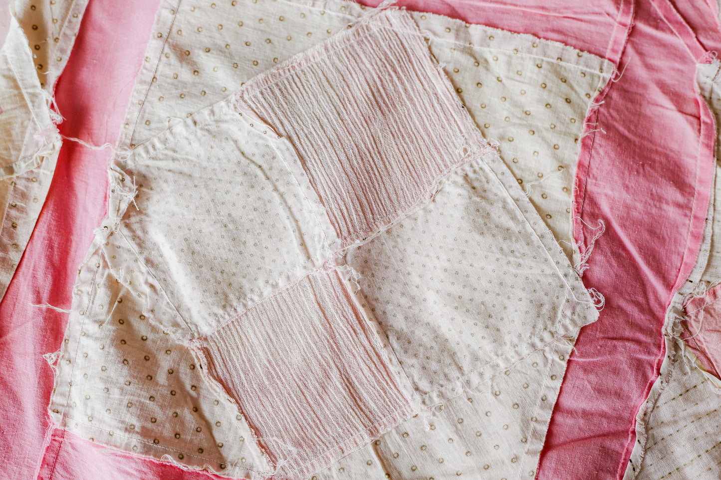 Vintage Pink and White Four Square Quilt TOP, c1930