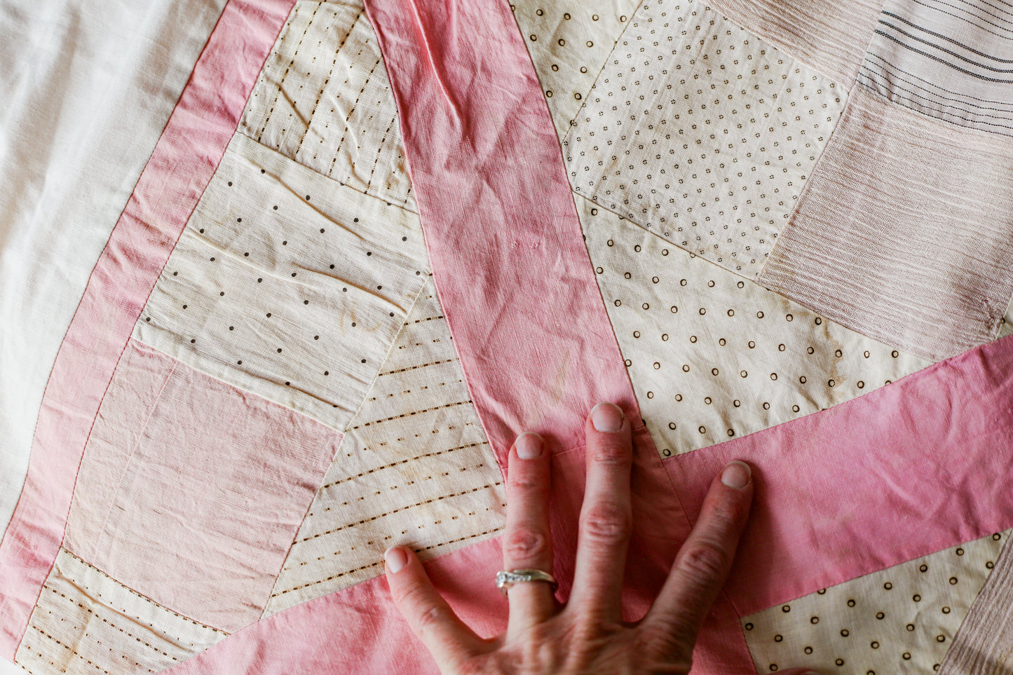 Vintage Pink and White Four Square Quilt TOP, c1930