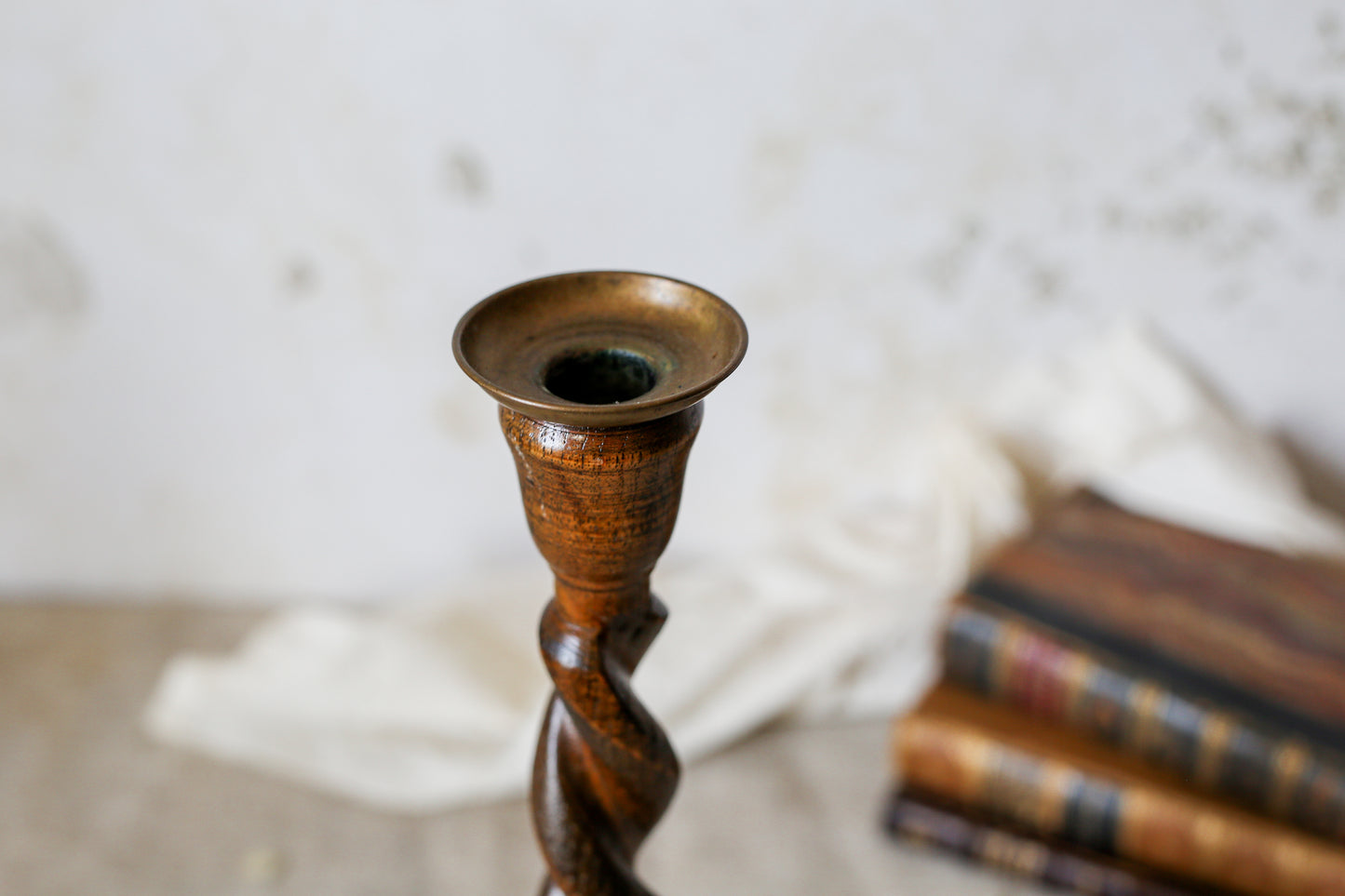 Vintage Carved Oak 12" Barley Twist Candle Holder