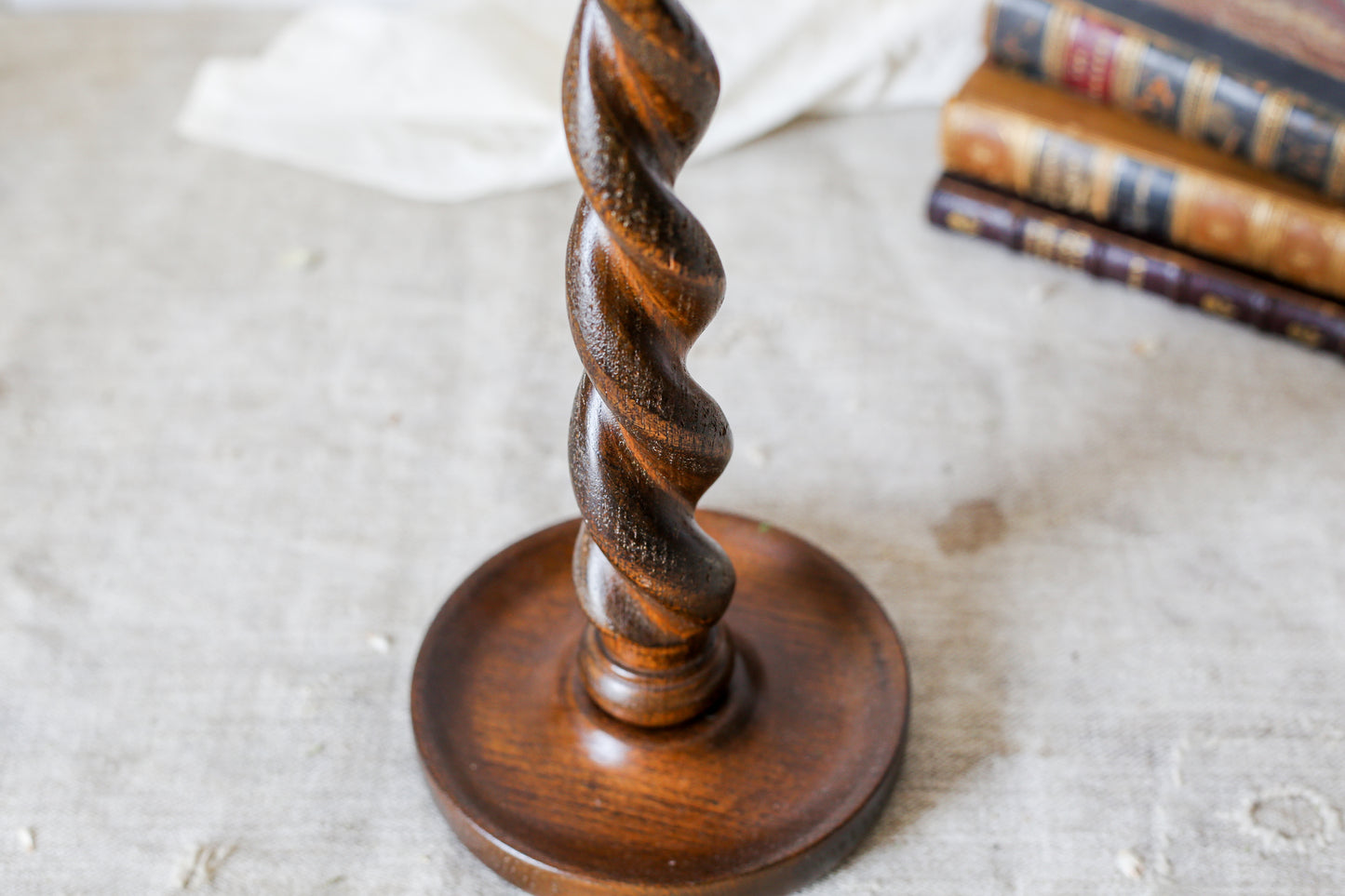 Vintage Carved Oak 12" Barley Twist Candle Holder