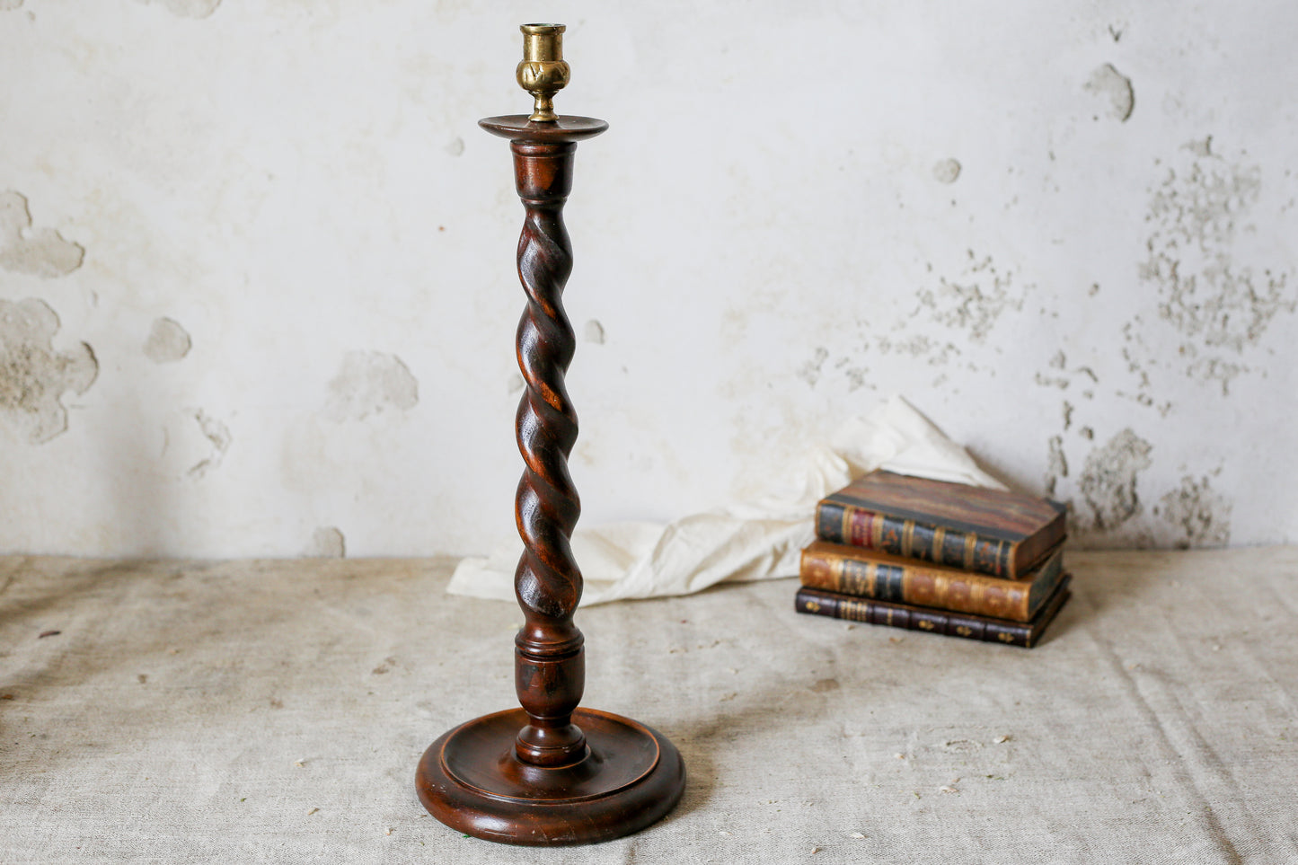 Vintage Carved Oak 18.75" Barley Twist Candle Holder