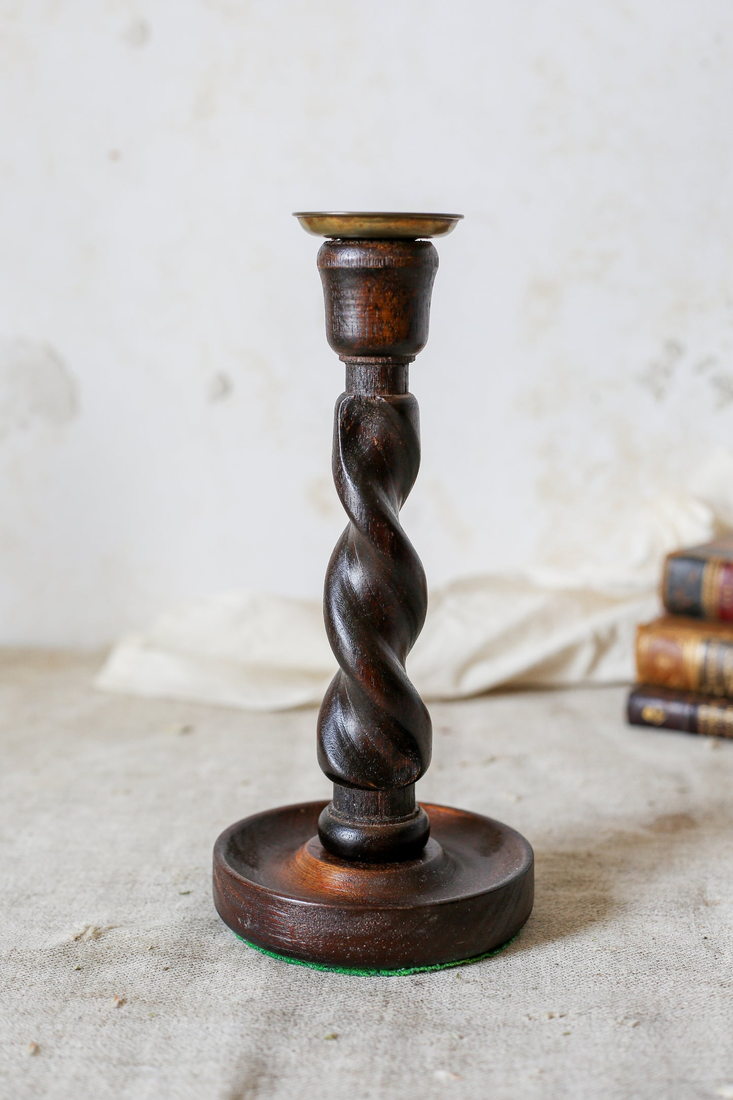 Vintage Carved Oak 9" Barley Twist Candle Holder