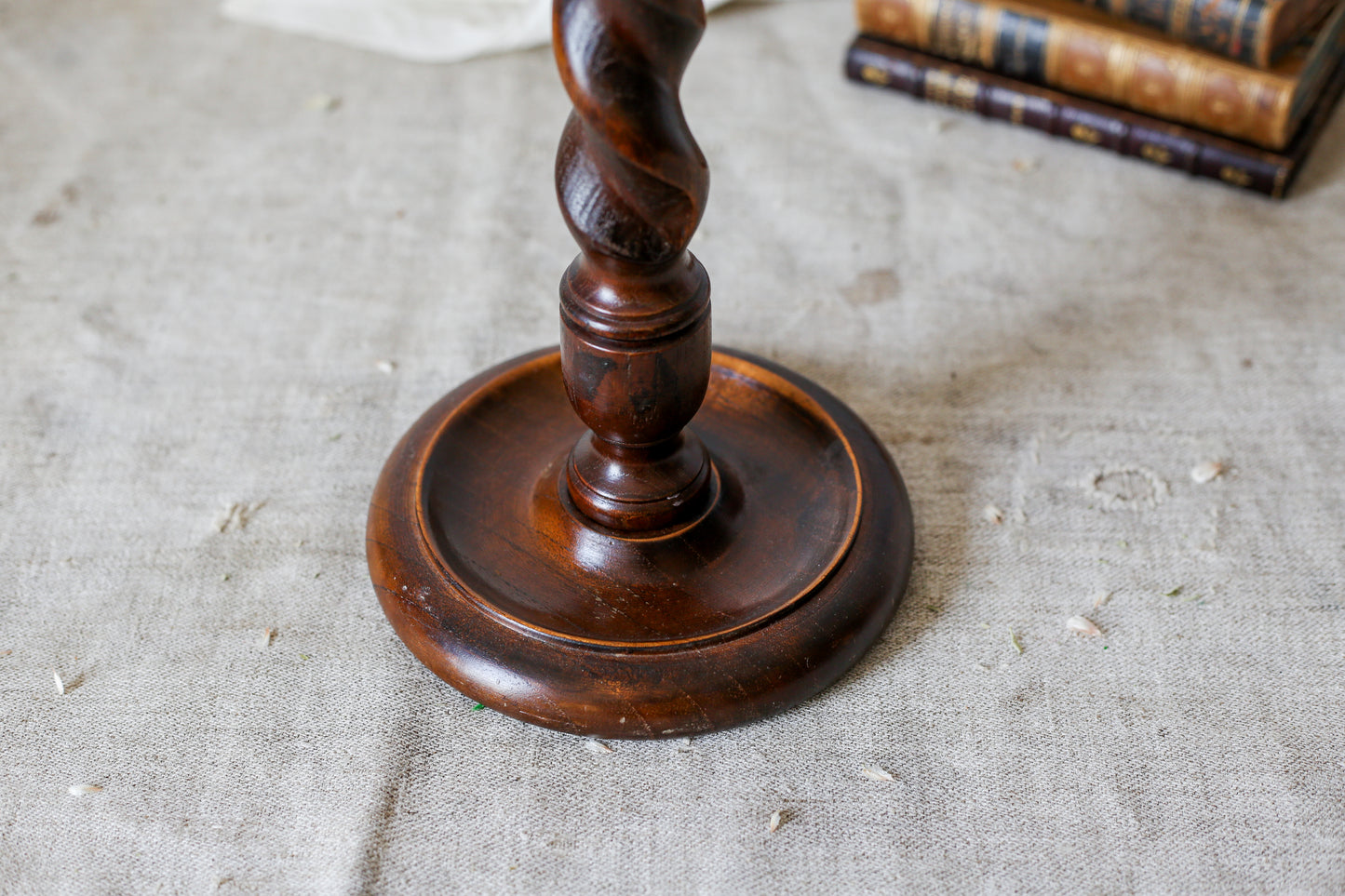 Vintage Carved Oak 18.75" Barley Twist Candle Holder