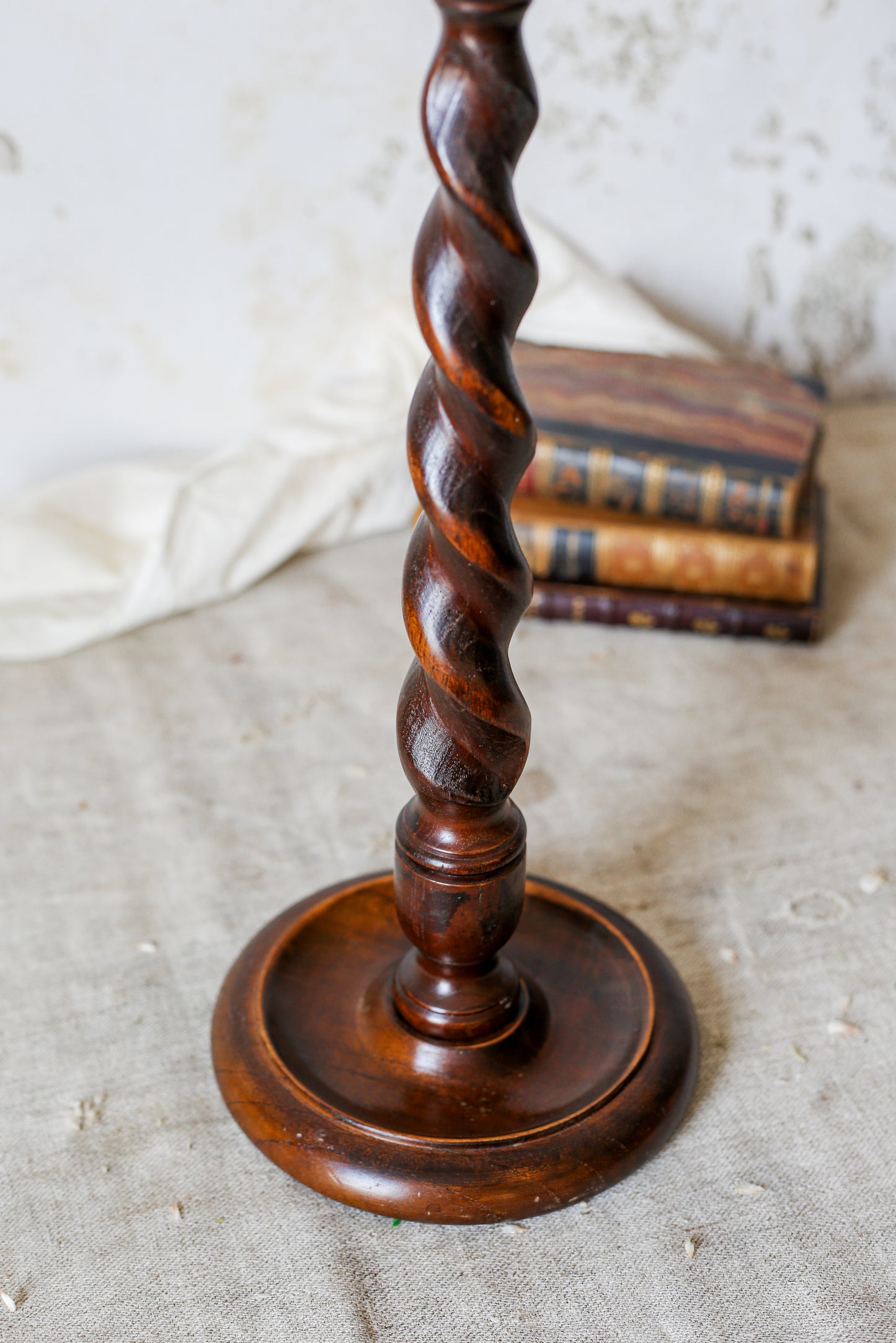 Vintage Carved Oak 18.75" Barley Twist Candle Holder