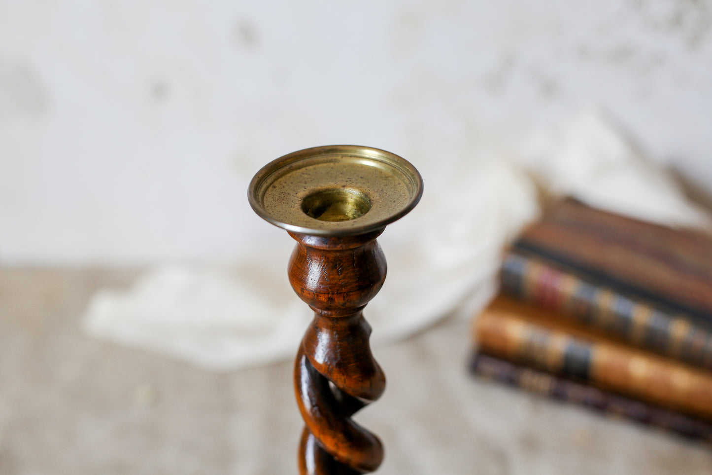 Vintage Carved Oak 12" Open Barley Twist Candle Holder