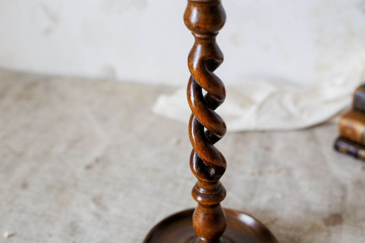 Vintage Carved Oak 12" Open Barley Twist Candle Holder