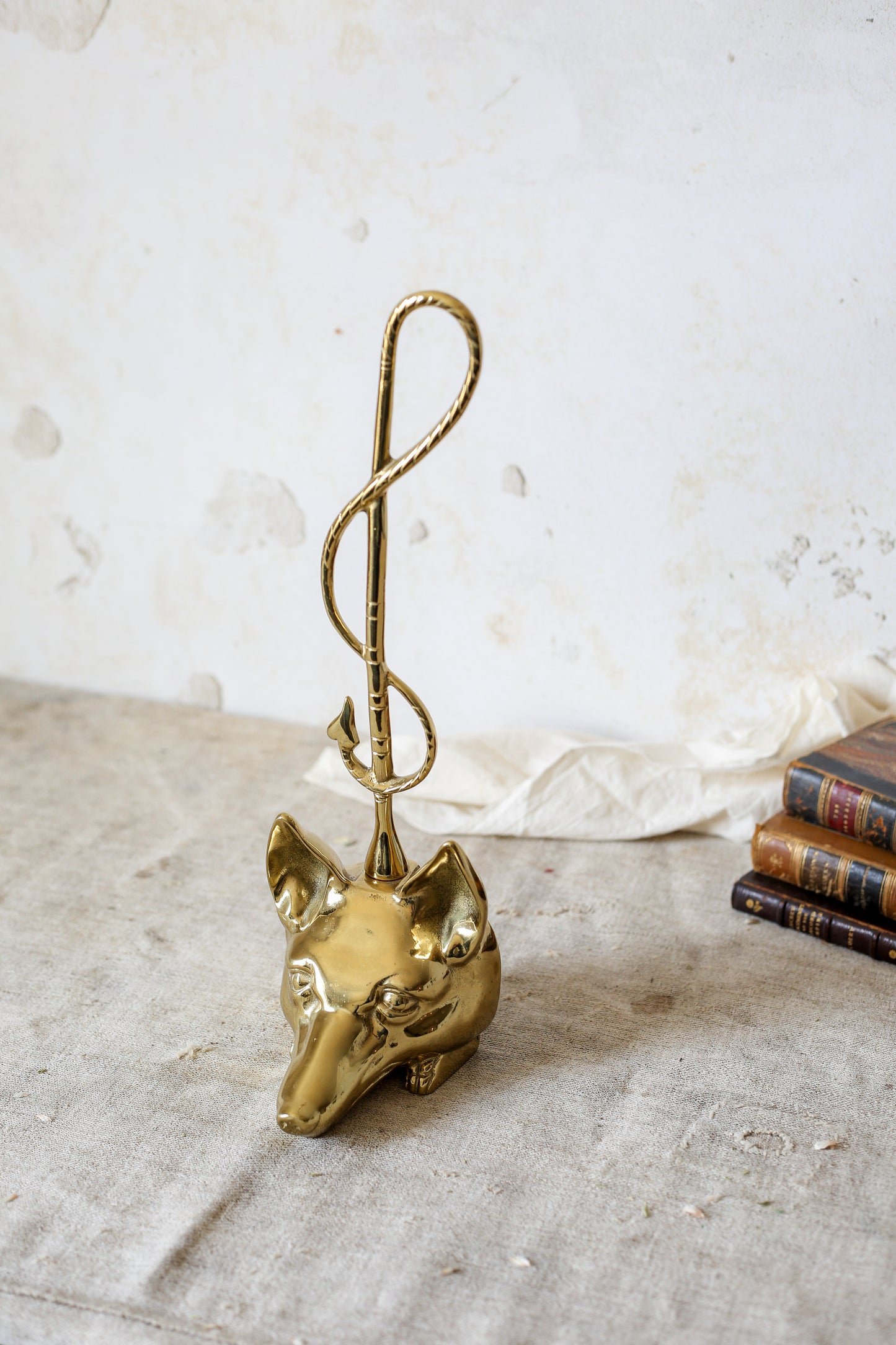 Vintage Heavy Brass Fox and Whip Doorstop by Virginia Metalcrafters