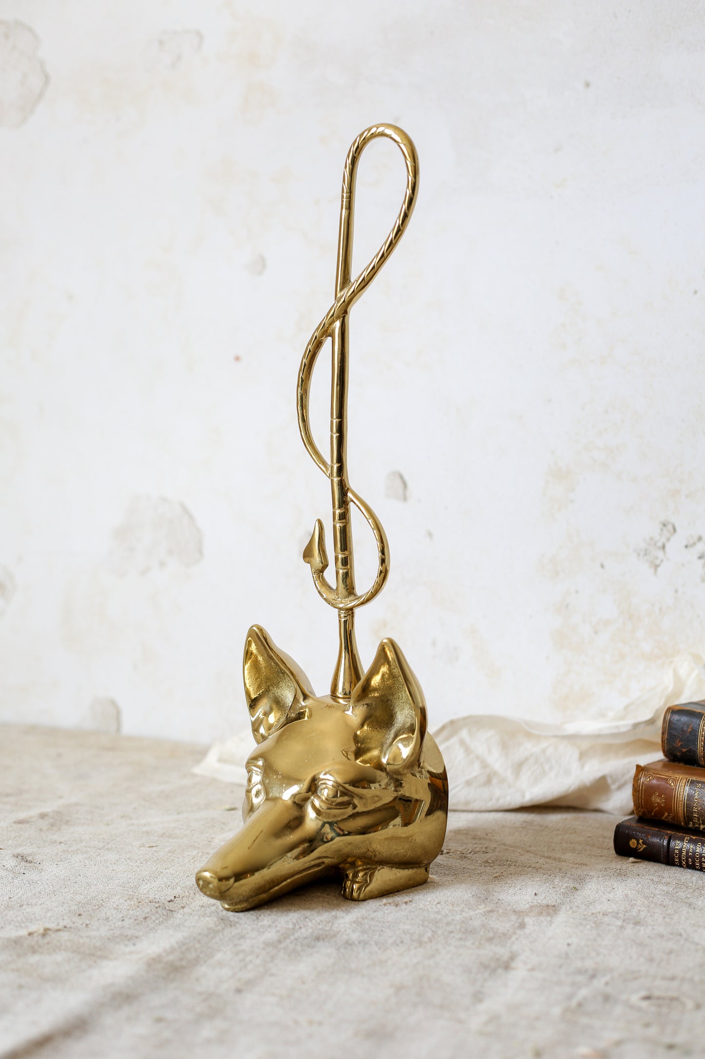 Vintage Heavy Brass Fox and Whip Doorstop by Virginia Metalcrafters