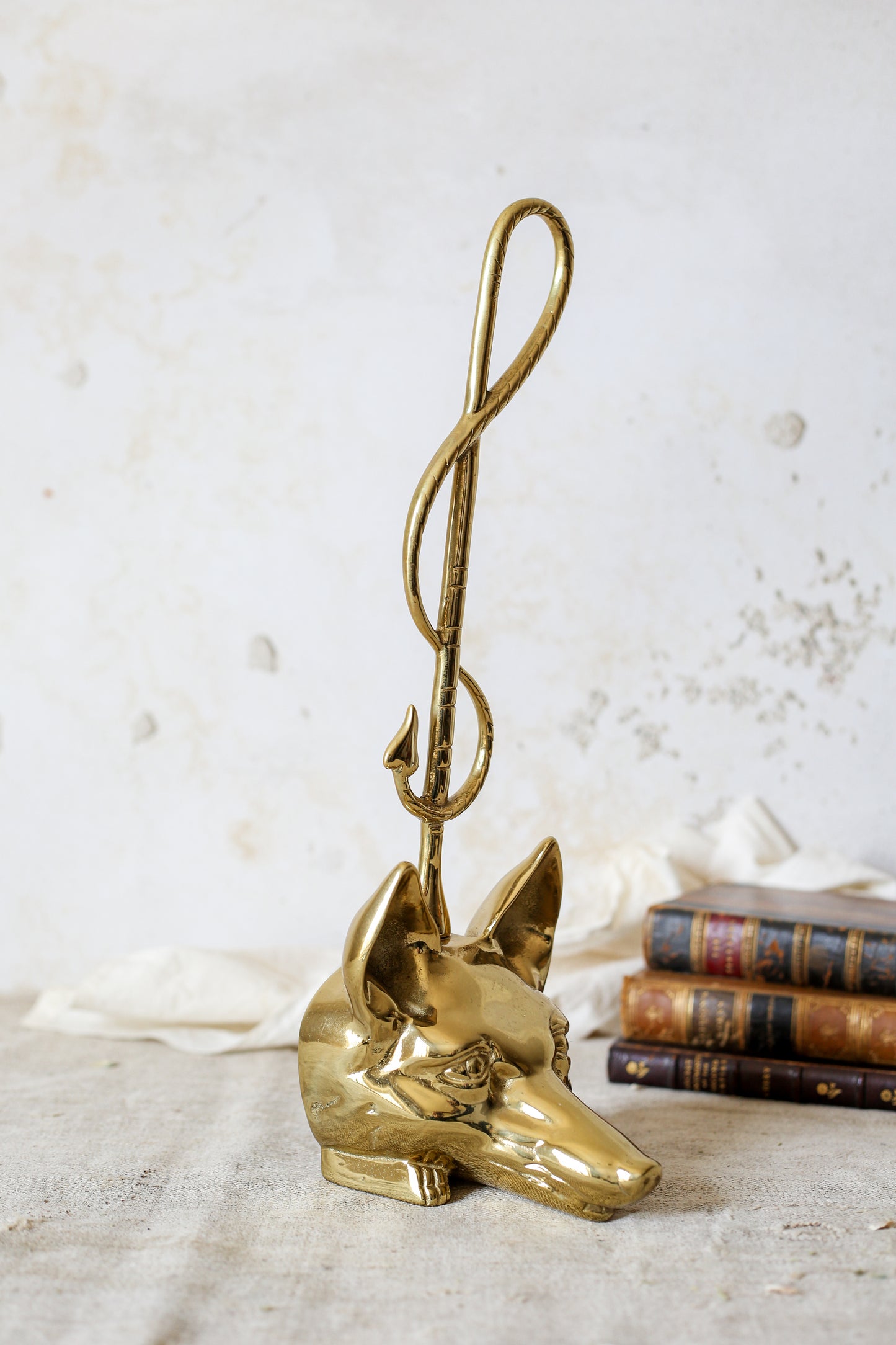 Vintage Heavy Brass Fox and Whip Doorstop by Virginia Metalcrafters