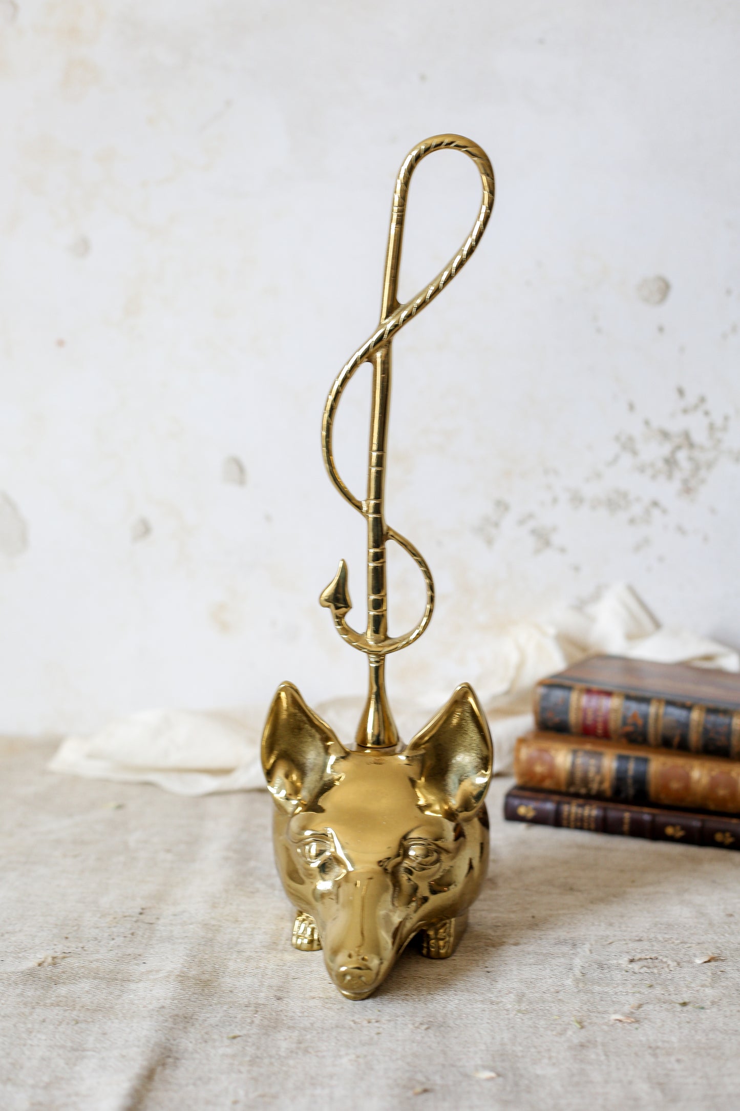 Vintage Heavy Brass Fox and Whip Doorstop by Virginia Metalcrafters