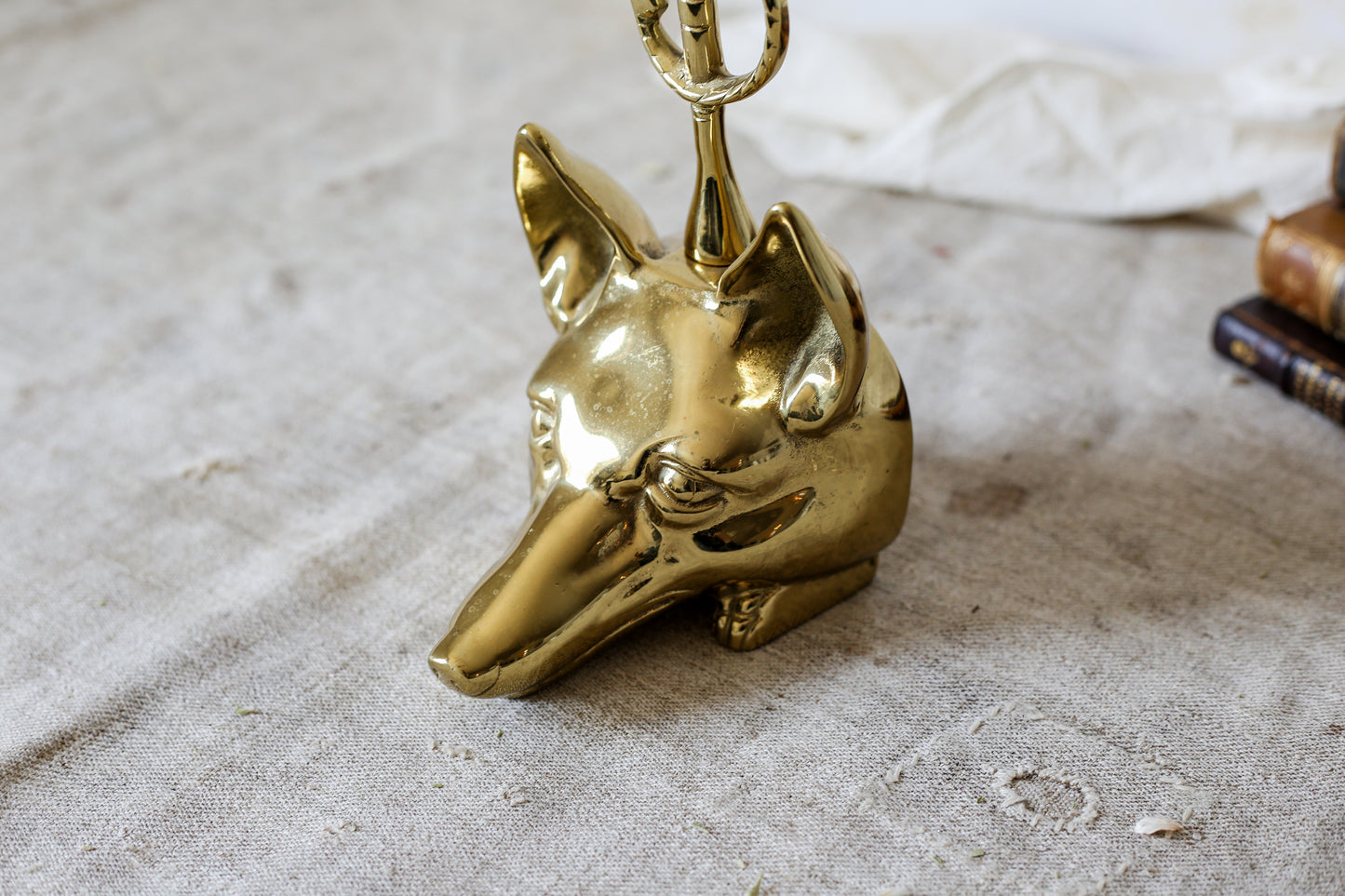 Vintage Heavy Brass Fox and Whip Doorstop by Virginia Metalcrafters