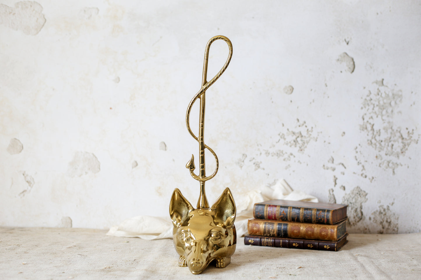 Vintage Heavy Brass Fox and Whip Doorstop by Virginia Metalcrafters