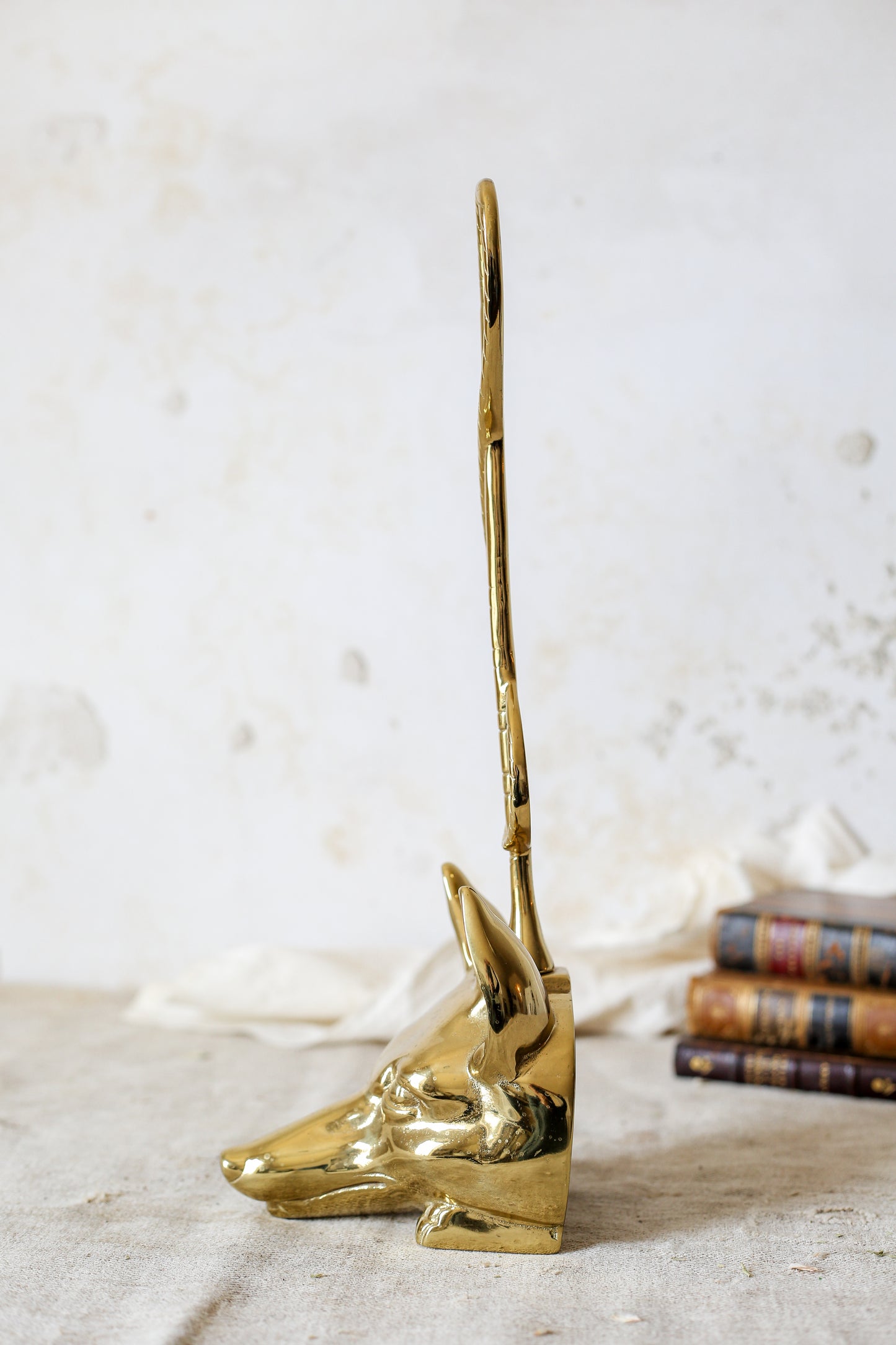 Vintage Heavy Brass Fox and Whip Doorstop by Virginia Metalcrafters