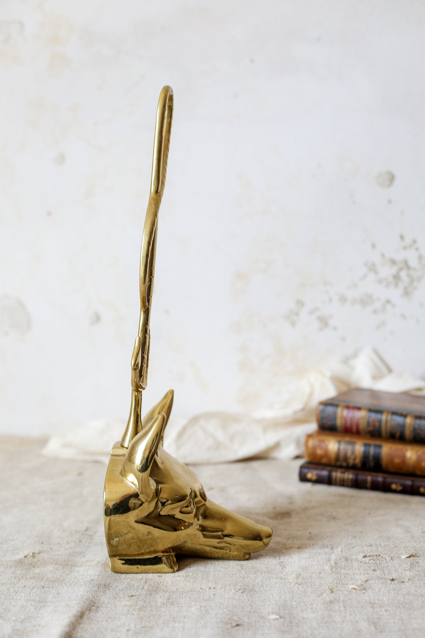 Vintage Heavy Brass Fox and Whip Doorstop by Virginia Metalcrafters