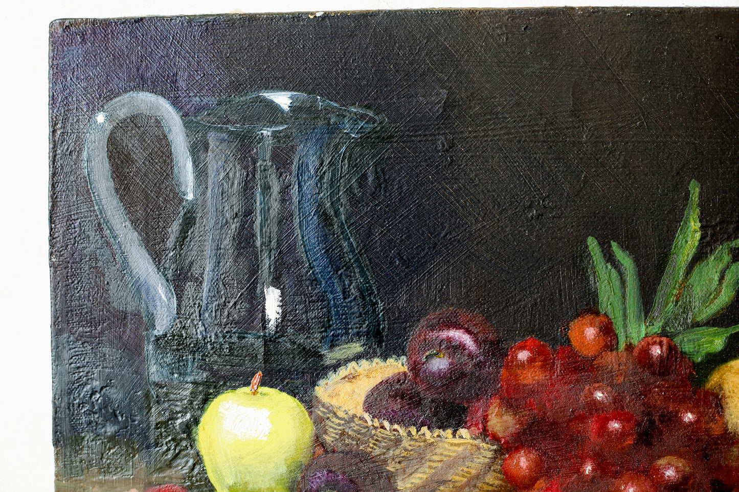 Original Fruit and Jug Moody Still Life Oil Painting