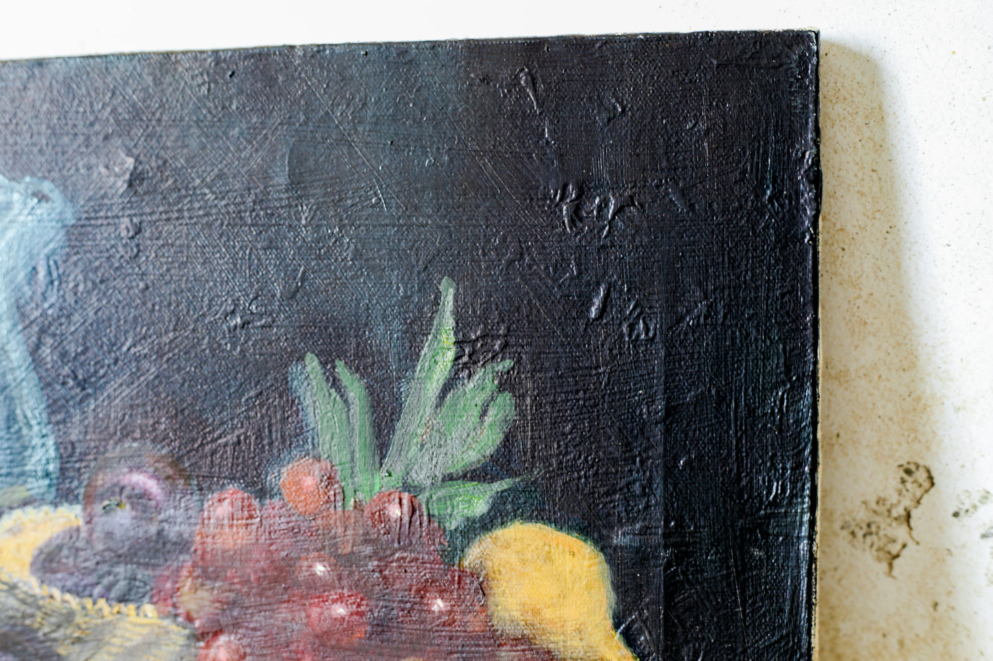 Original Fruit and Jug Moody Still Life Oil Painting