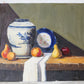 Original Still Life Painting of Blue & White Jar with Pears