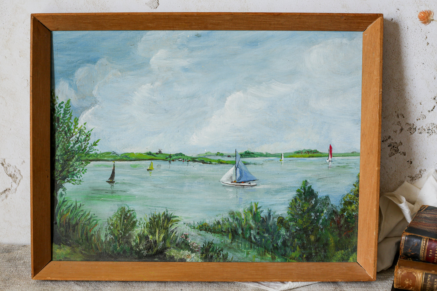 Vintage Original Oil Painting of Norfolk Broads, England