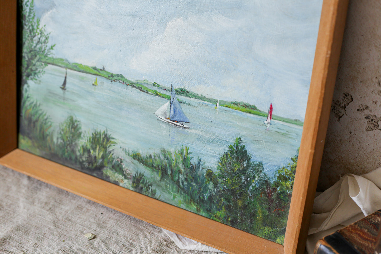 Vintage Original Oil Painting of Norfolk Broads, England