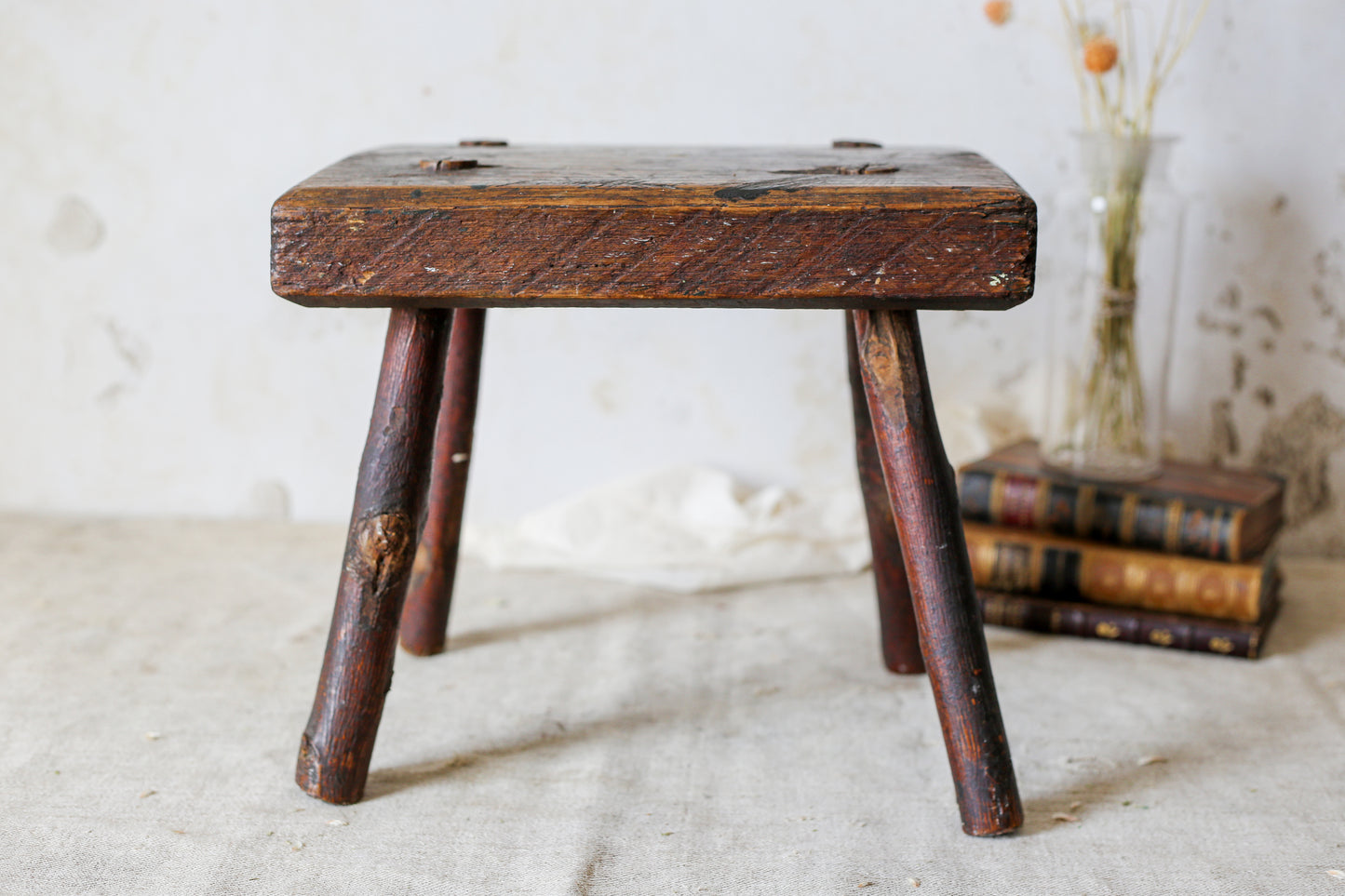 Primitive Handmade Wood Milking Stool