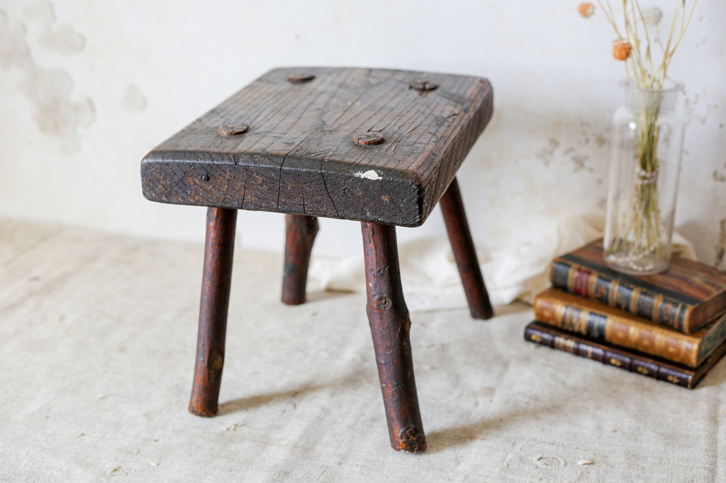 Primitive Handmade Wood Milking Stool