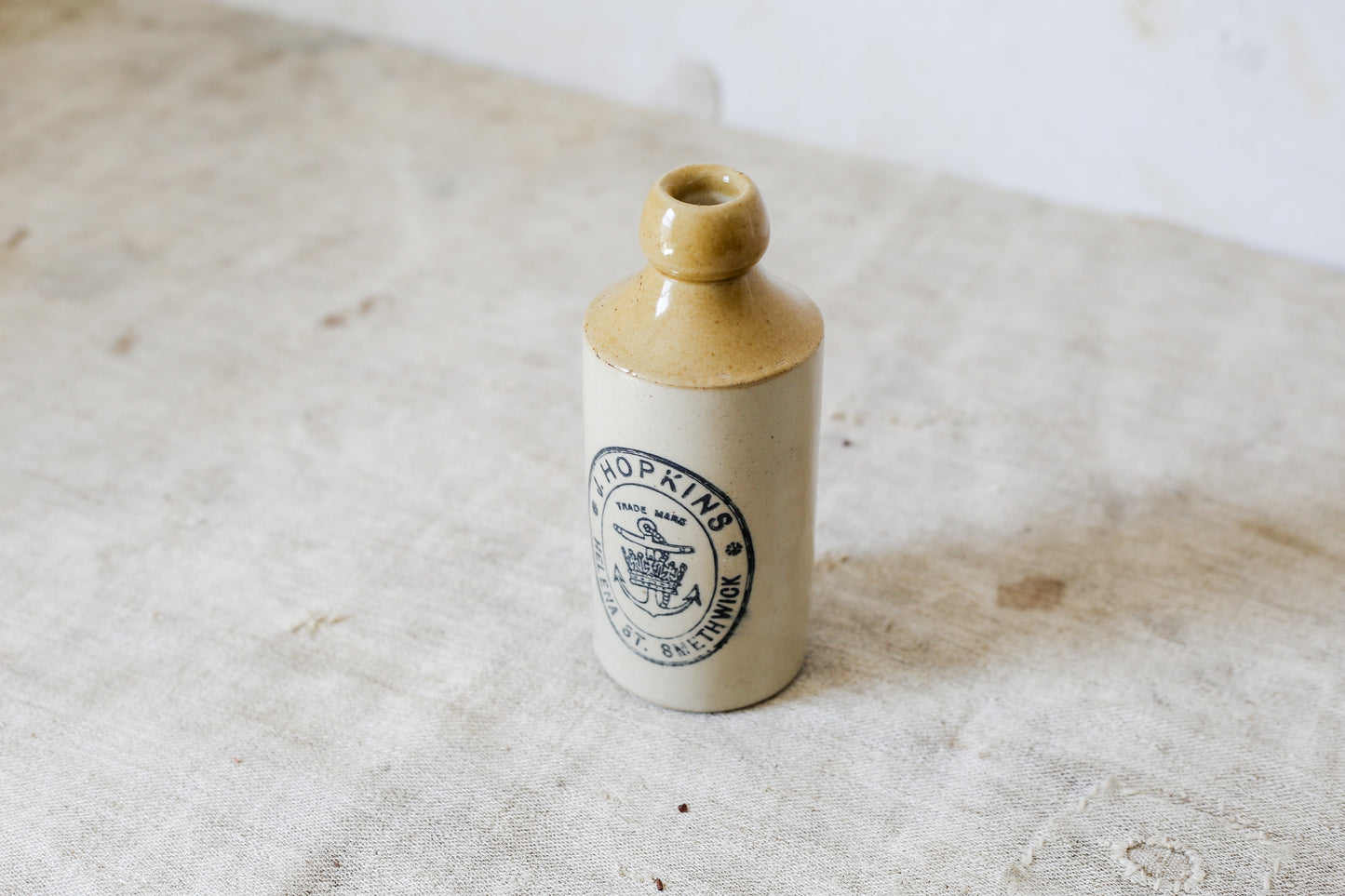 Antique J. Hopkins Stoneware Bottle with Anchor and Crown