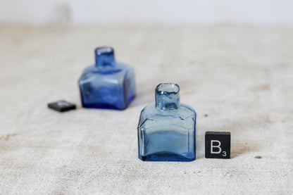 Antique Blue Glass English Inkwells