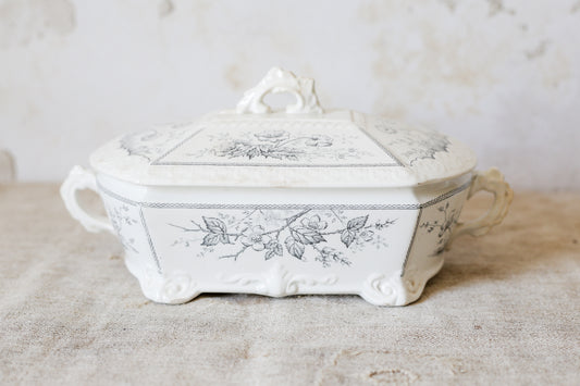 Antique Johnson Brothers Ironstone Black Transferware Tureen With Lid