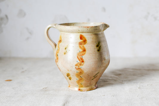 Vintage European Glazed Terracotta Pitcher