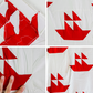 Vintage Red & White Sailboat Quilt TOP