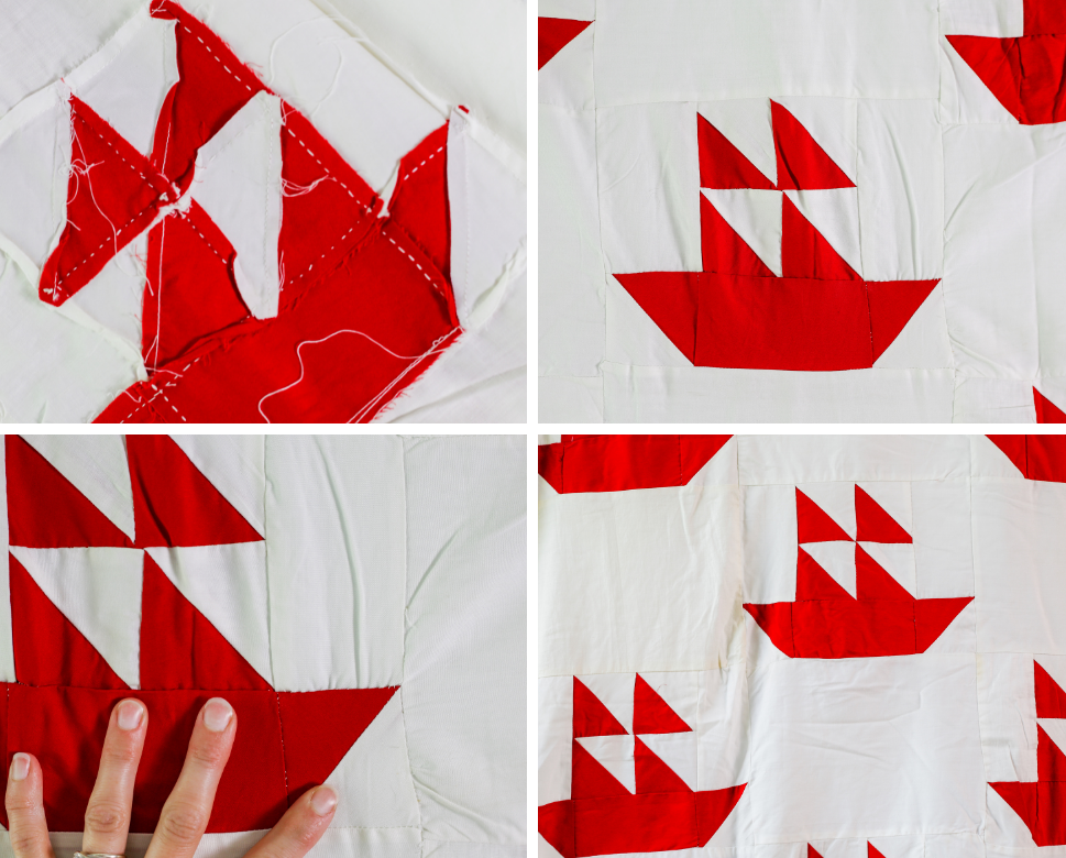 Vintage Red & White Sailboat Quilt TOP