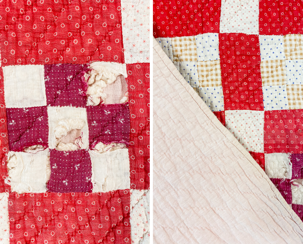 Vintage Red Nine Patch Cutter Quilt, c1930