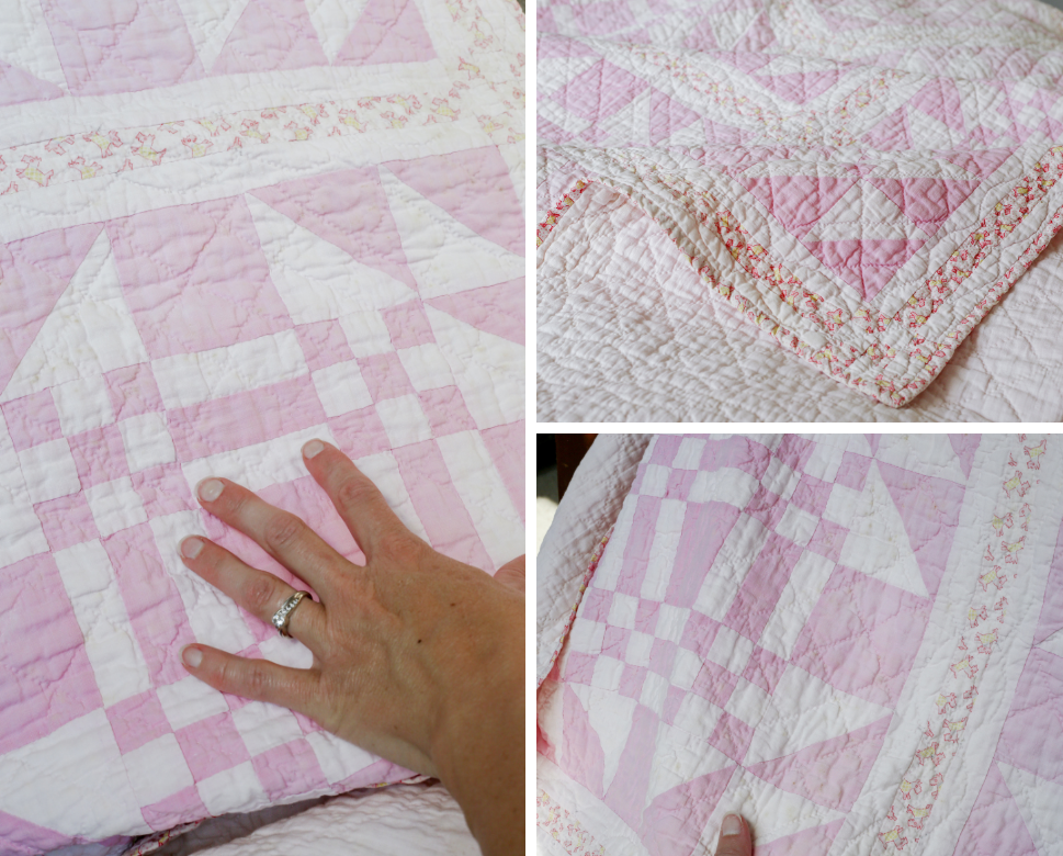 Vintage Pink and White Missouri Puzzle Quilt, c1940