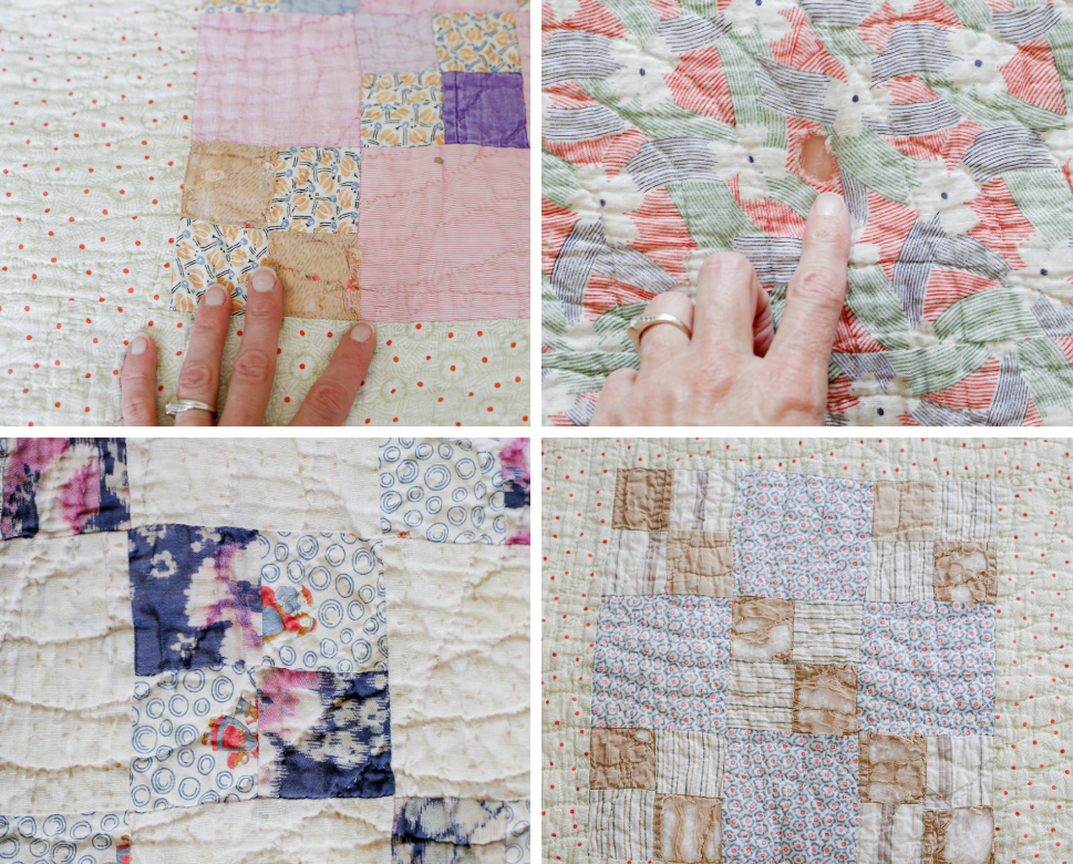 Vintage Pastel Nine Patch Quilt, c1930