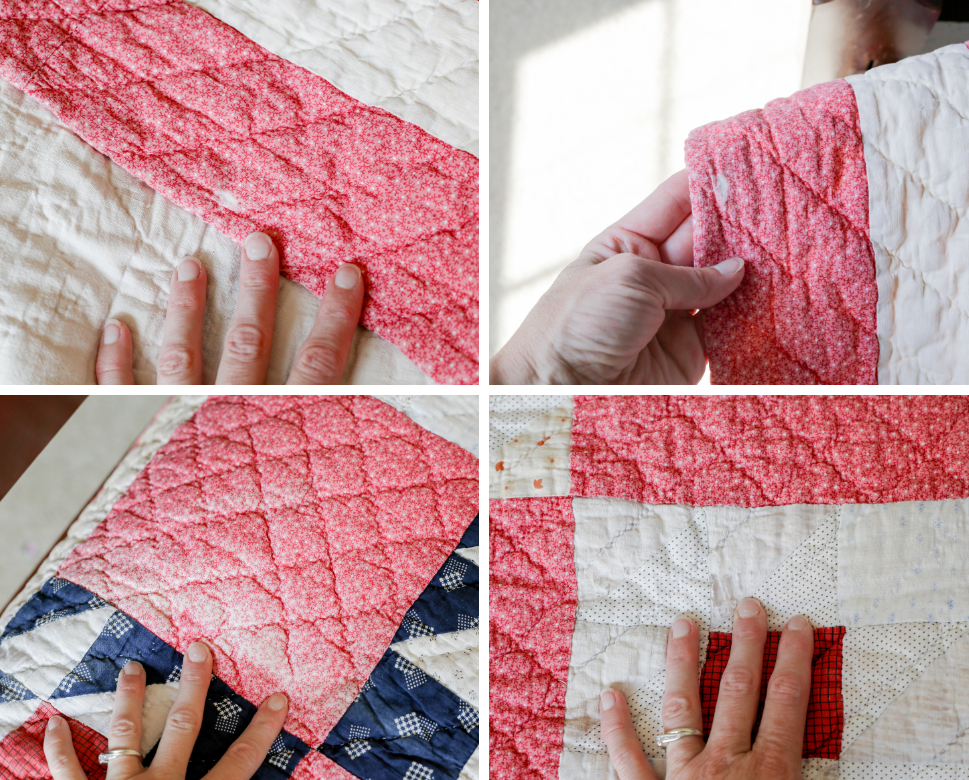 Antique Pink and Blue Double X Quilt, c1900